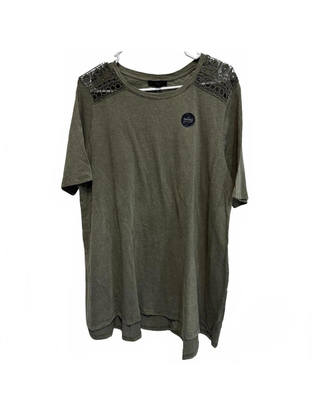 Lane Bryant Swing Collection Crochet Shoulder Olive Green Tee Plus Size 14/16